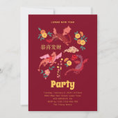 Chinese Red Lunar New Year Party Invitation Feiertagskarte (Vorderseite)