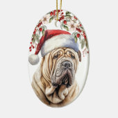 Chinese Shar-Pei Dog Holly Berry Christmas Keramik Ornament (Links)