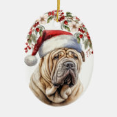 Chinese Shar-Pei Dog Holly Berry Christmas Keramik Ornament (Vorne)