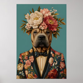 Chinese Shar Pei In Suit Poster, Shar Pei Poster