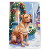 Chinese Shar-Pei Snowy Town Fountain Christmas Art Mittlere Geschenktüte (Rückseite)
