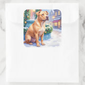 Chinese Shar-Pei Snowy Town Fountain Christmas Art Quadratischer Aufkleber (Tasche)
