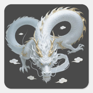 Chinese White Gold Dragon Art Fantasy Design With  Quadratischer Aufkleber