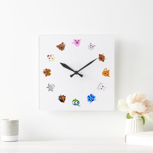 Chinese Zodiac Animals Quadratische Wanduhr (Zuhause)