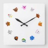 Chinese Zodiac Animals Quadratische Wanduhr (Vorderseite)