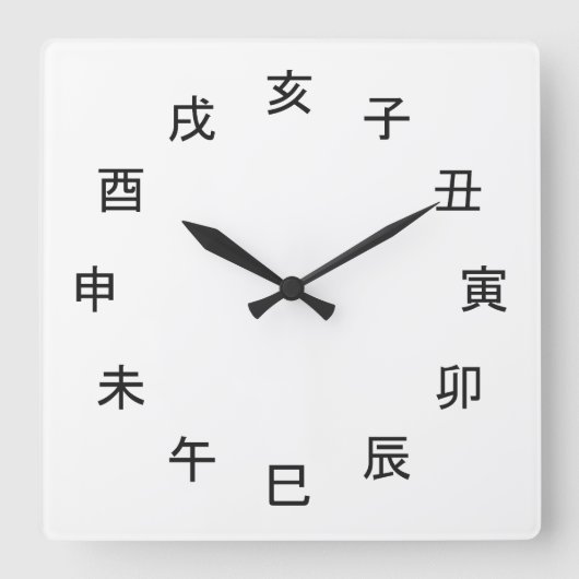 Chinese Zodiac Kanji Clock - Quadratische Wanduhr (Vorderseite)