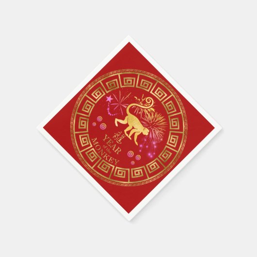 Chinese Zodiac Monkey Red/Gold ID542 Serviette (Ecke)