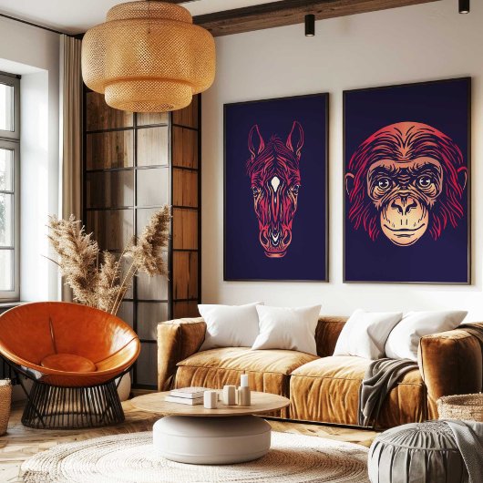 Chinese Zodiac Monkey Wall Art Print Japandi Decor Leinwanddruck