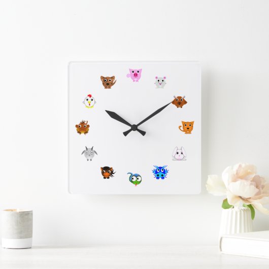 Chinese Zodiac Quadratische Wanduhr (Zuhause)