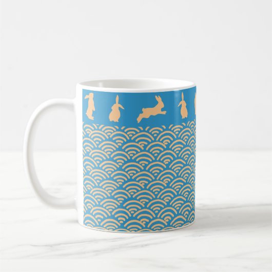 Chinese Zodiac Rabbit Blue Gold Mug Kaffeetasse (Links)