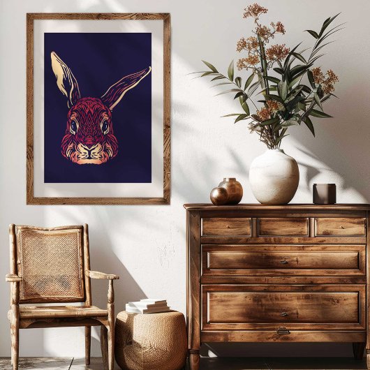 Chinese Zodiac Rabbit Wall Art Print Rustic Decor Leinwanddruck