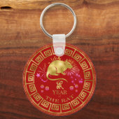 Chinese Zodiac Rat Red/Gold ID542 Schlüsselanhänger (Vorderseite)