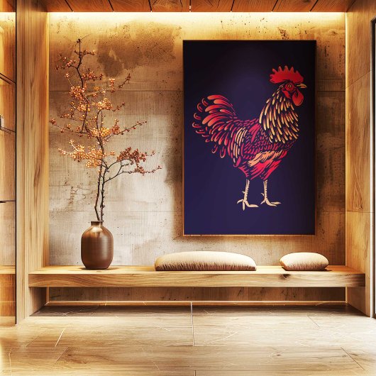 Chinese Zodiac Rooster Wall Art Print | Japandi Leinwanddruck