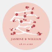 Chinesisch Ai Liebe Roter Kirschblüten Verlobung C Runder Aufkleber (Vorderseite)