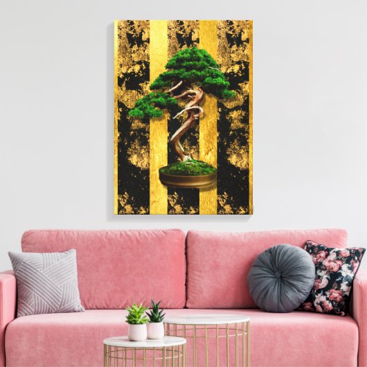 Chinesisch-Asiatische Bonsai Tree Stretched Canvas Leinwanddruck (Insitu (Wohnzimmer))