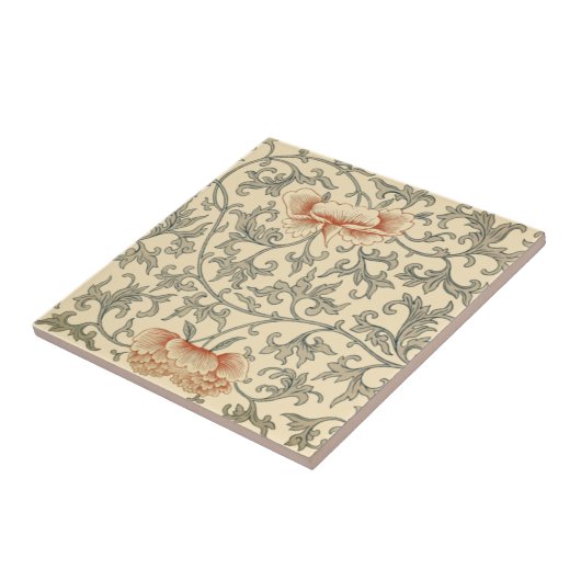 Chinesisch Blassorange Blume ~ Graue Blätter ~ * ~ Fliese (Seite)