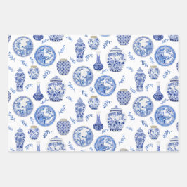 Chinesisch Blau und Weiß Blütenläufer Jars Vintag Geschenkpapier Set