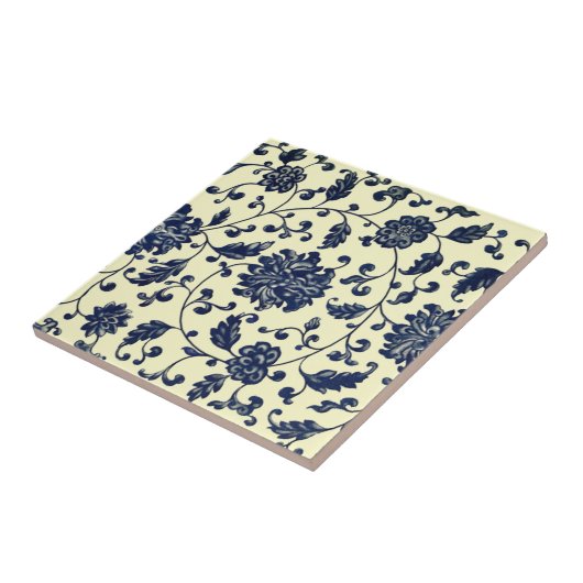 Chinesisch Blue Delft Blume & Blätter ~ * ~ Fliese (Seite)