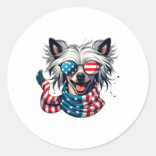 Chinesisch Crested Lover US Flag 4. Juli Patrioti Runder Aufkleber