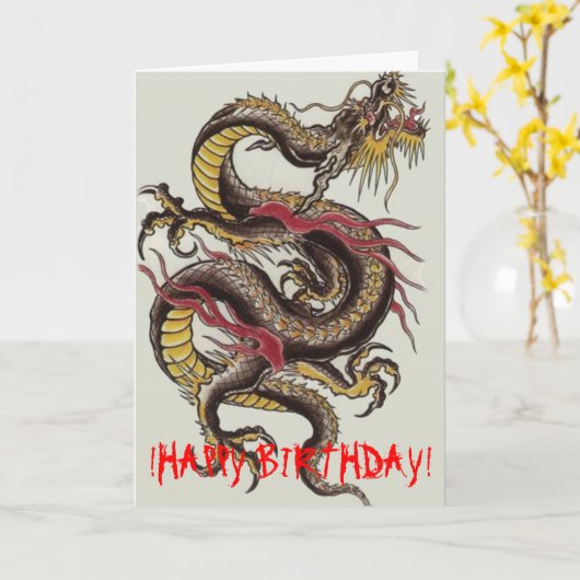 chinesisch-drachenschwarz, !GLÜCKLICH GEBURTSTAG! Karte (Gelbe Blume)