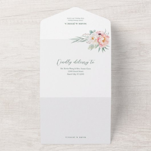 Chinesisch-Englisch-Rosa-Blume All In One Einladung (Außenbereich)