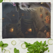 Chinesisch entkörnte Kürbisküren Halloween Beängst Geschirrtuch (Gefaltet)