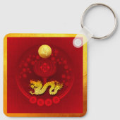 Chinesisch FU Luck Laterne Dragon Jahr Monogram Sq Schlüsselanhänger (Rückseite)