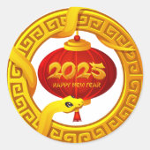 Chinesisch-goldene Schlange und Rote Laterne - Neu Runder Aufkleber (Vorderseite)