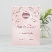 Chinesisch Hochzeit Dusty Pink Cherry Blossom Save The Date (Stehend Vorderseite)