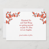 Chinesisch Hochzeit Red Cherry Blossom White Save The Date (Rückseite)