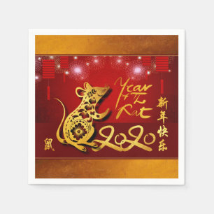 Chinesisch Lanterns Feuerwerk Rat Jahr 2020 Party  Serviette