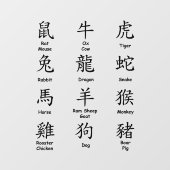 Chinesisch mit Zodiac Animals Black lesen Fensteraufkleber (Blatt)