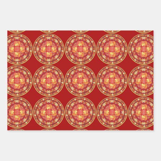 Chinesisch Neues Jahr Traditionelles Muster W3PS Geschenkpapier Set (Vorderseite 3)