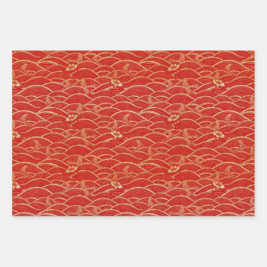 Chinesisch Neues Jahr Traditionelles Muster W3PS Geschenkpapier Set (Vorderseite)