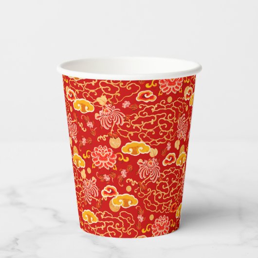 Chinesisch Neujahr Gold Red auspicious Cloud Flora Pappbecher (Rückseite)