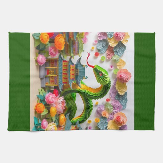 Chinesisch Neujahr grüne Schlange 2025 KT7 Geschirrtuch (Horizontal)