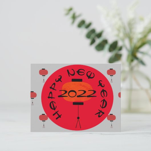 Chinesisch Neujahr Laternenrot Grau Postkarte (Stehend Vorderseite)