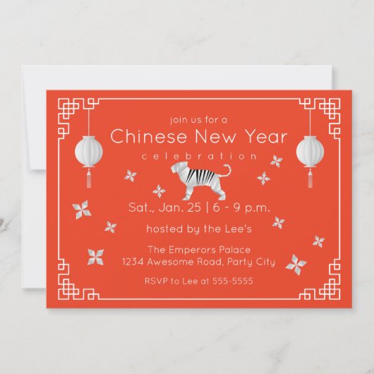Chinesisch Neujahr Origami Tiger, orange Einladung (Vorderseite)