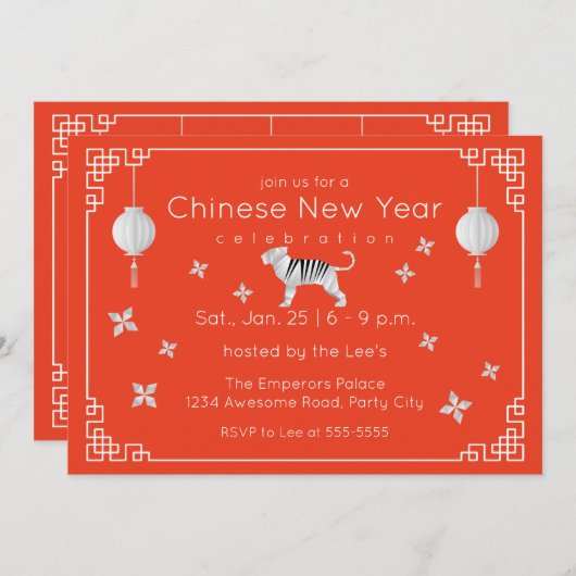 Chinesisch Neujahr Origami Tiger, orange Einladung (Vorne/Hinten)