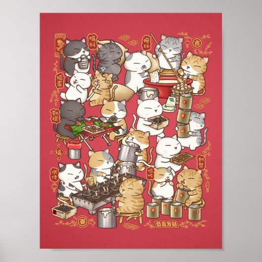 Chinesisch Neujahr Whimsical Cat Making Kuih Kapit Poster (Vorne)