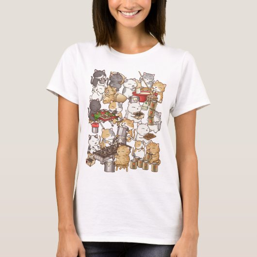 Chinesisch Neujahr Whimsical Cat Making Kuih Kapit T-Shirt (Vorderseite)