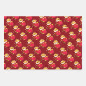 Chinesisch Oriental Red Gold Golden Zodiac Asiatis Geschenkpapier Set (Vorderseite 2)