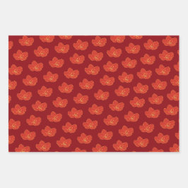 Chinesisch Oriental Red Gold Golden Zodiac Asiatis Geschenkpapier Set