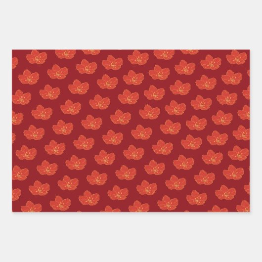 Chinesisch Oriental Red Gold Golden Zodiac Asiatis Geschenkpapier Set (Vorderseite)