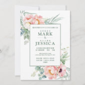 Chinesisch-rosa-weiße Blume Hochzeitsempfang Einladung (Vorderseite)