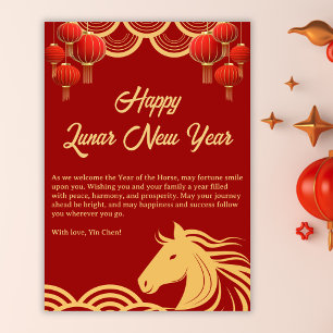 Chinesisch Rot Gold Frohes Lunar Neujahr des Pferd Feiertagskarte
