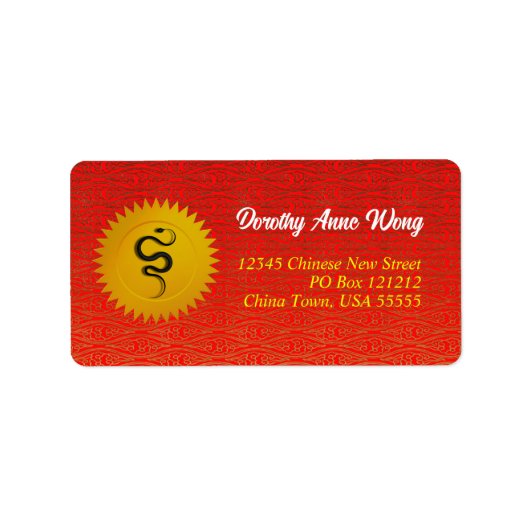 Chinesisch Rot und Gold Schlange Zodiac Adresse Adressaufkleber (Vorne)