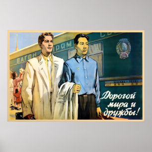 Chinesisch-Sowjetisches Propagandaplakat, Vintage- Poster