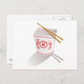 Chinesisch "Take Out Food Box" mit Chopsticks Postkarte (Vorne/Hinten)
