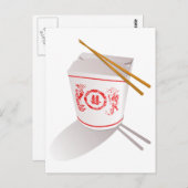 Chinesisch "Take Out Food Box" mit Chopsticks Postkarte (Vorne/Hinten)
